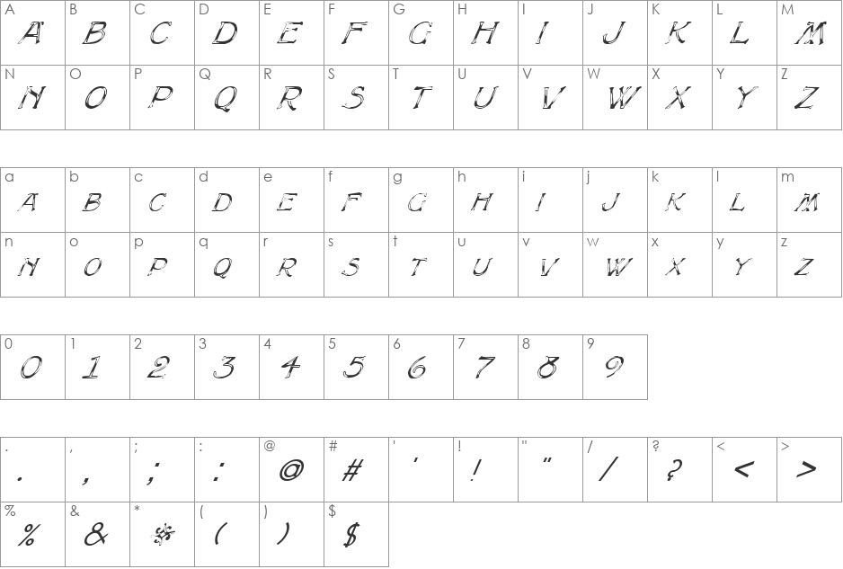 FZ UNIQUE 8 ITALIC font character map preview