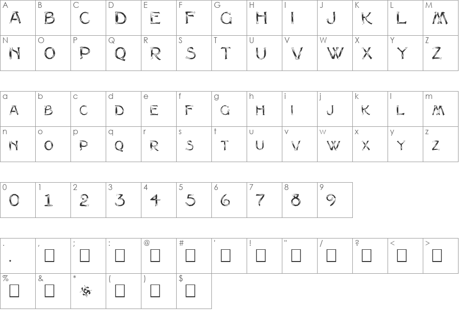 FZ UNIQUE 8 MANGLED font character map preview