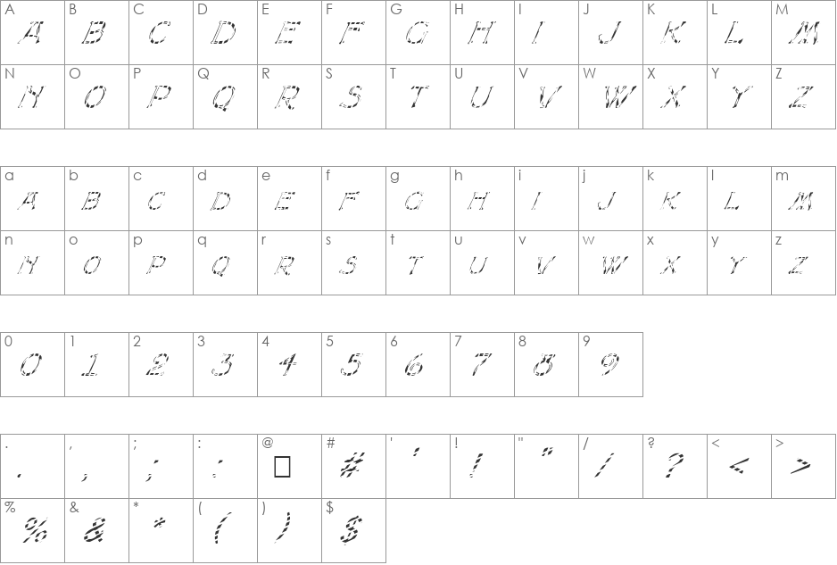 FZ UNIQUE 8 STRIPED ITALIC font character map preview