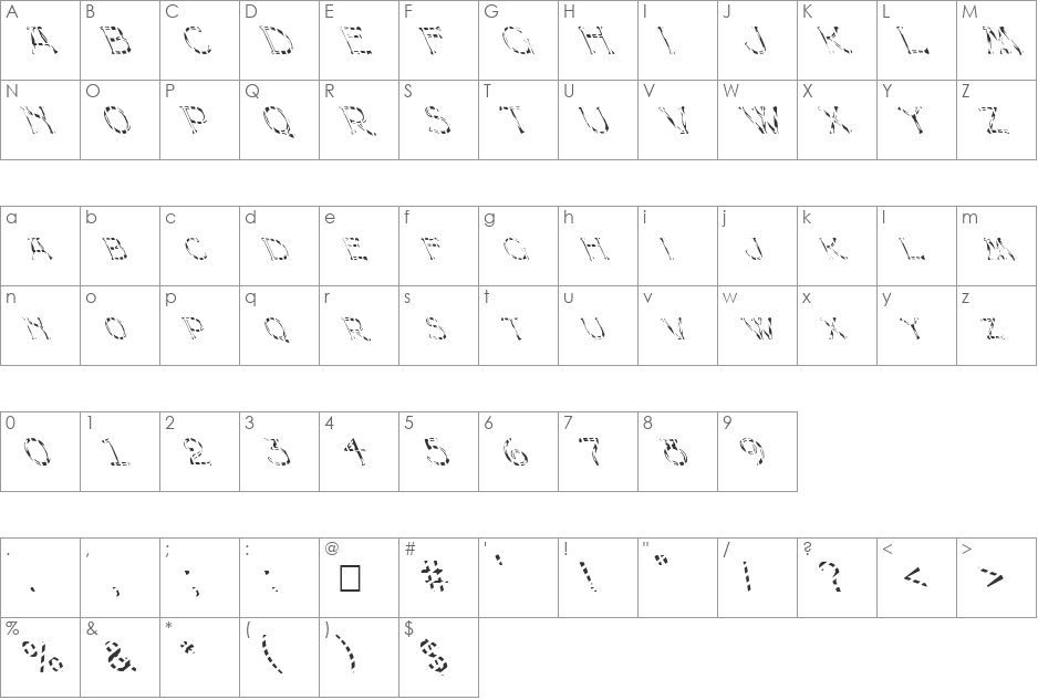 FZ UNIQUE 8 STRIPED LEFTY font character map preview