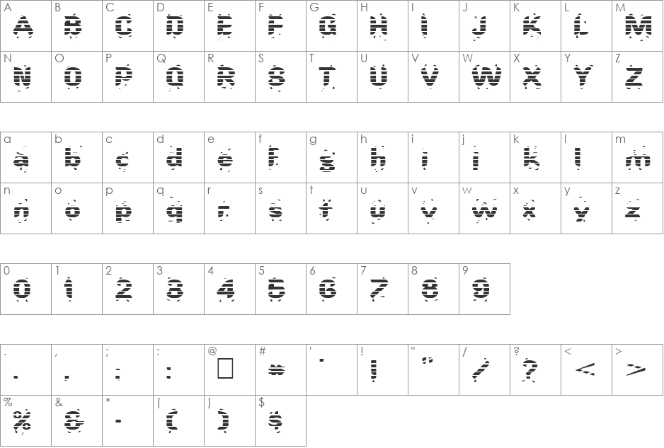 FZ UNIQUE 9 STRIPED EX font character map preview