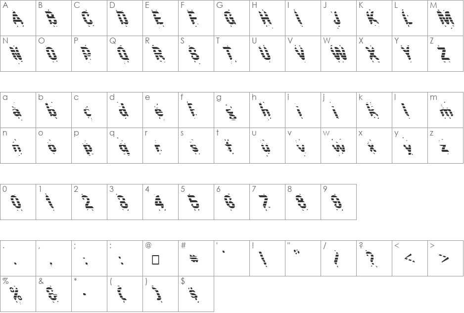 FZ UNIQUE 9 STRIPED LEFTY font character map preview
