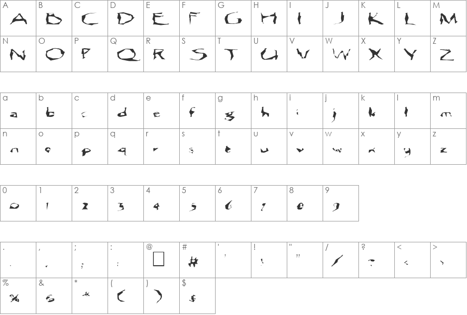 FZ WACKY 12 EX font character map preview