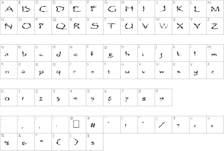 FZ WACKY 13 EX font character map preview