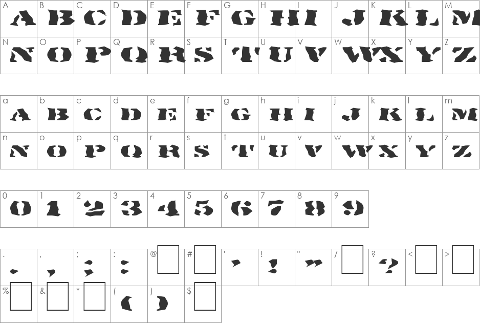 FZ WACKY 17 EX font character map preview