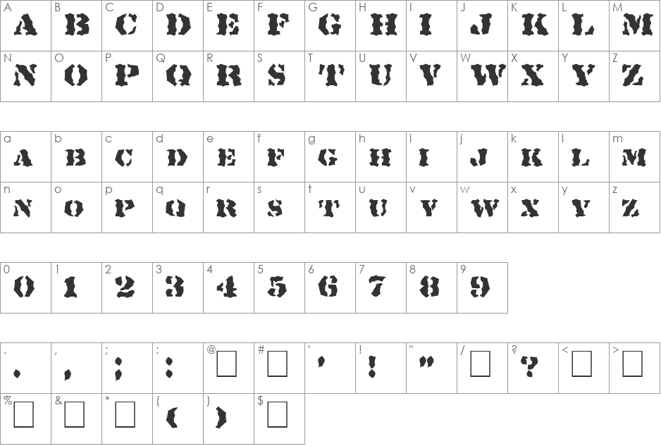 FZ WACKY 18 font character map preview