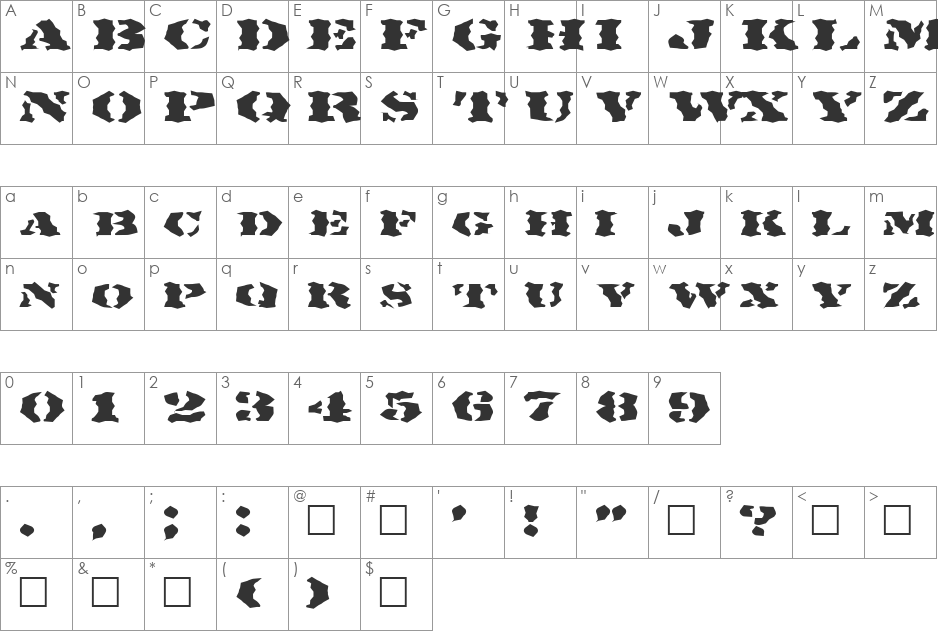 FZ WACKY 18 EX font character map preview