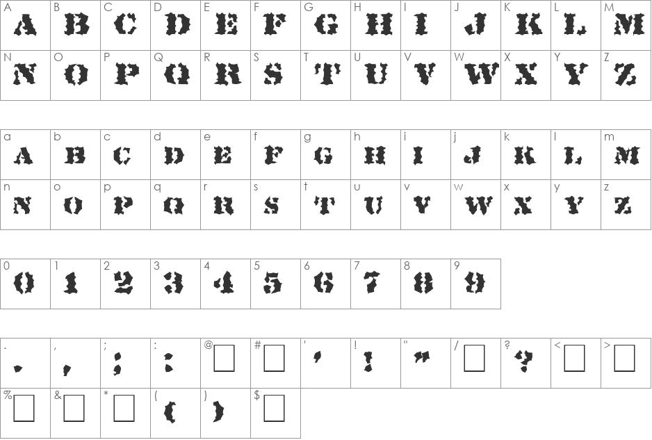 FZ WACKY 19 font character map preview