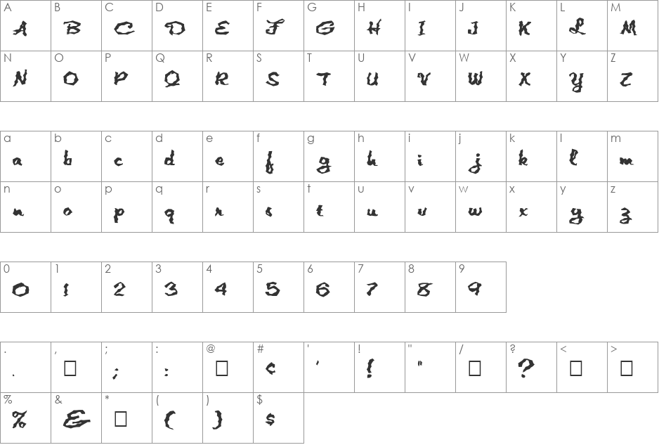 FZ WACKY 2 EX font character map preview