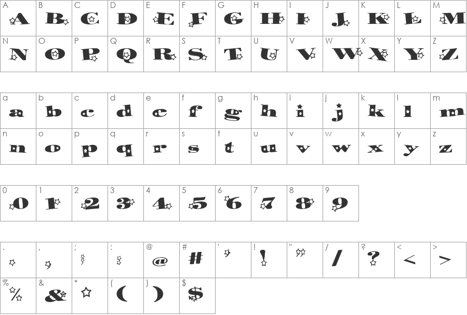 AnniesFunStars font character map preview