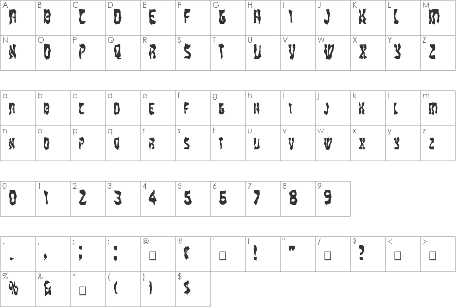 FZ WACKY 20 font character map preview