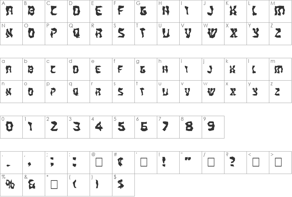FZ WACKY 20 EX font character map preview
