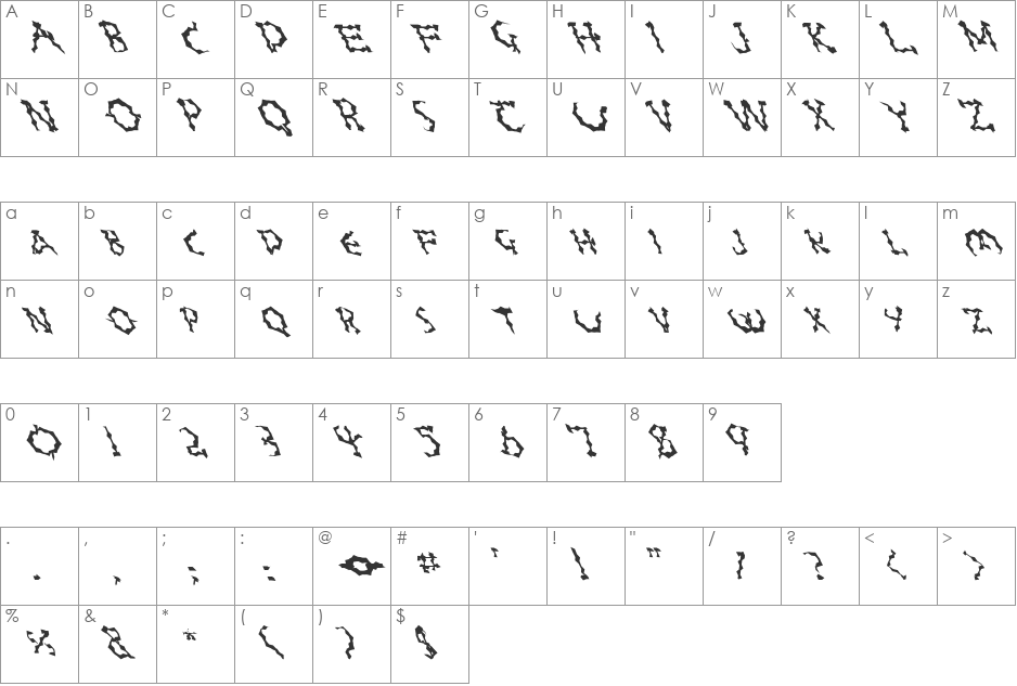 FZ WACKY 23 LEFTY font character map preview