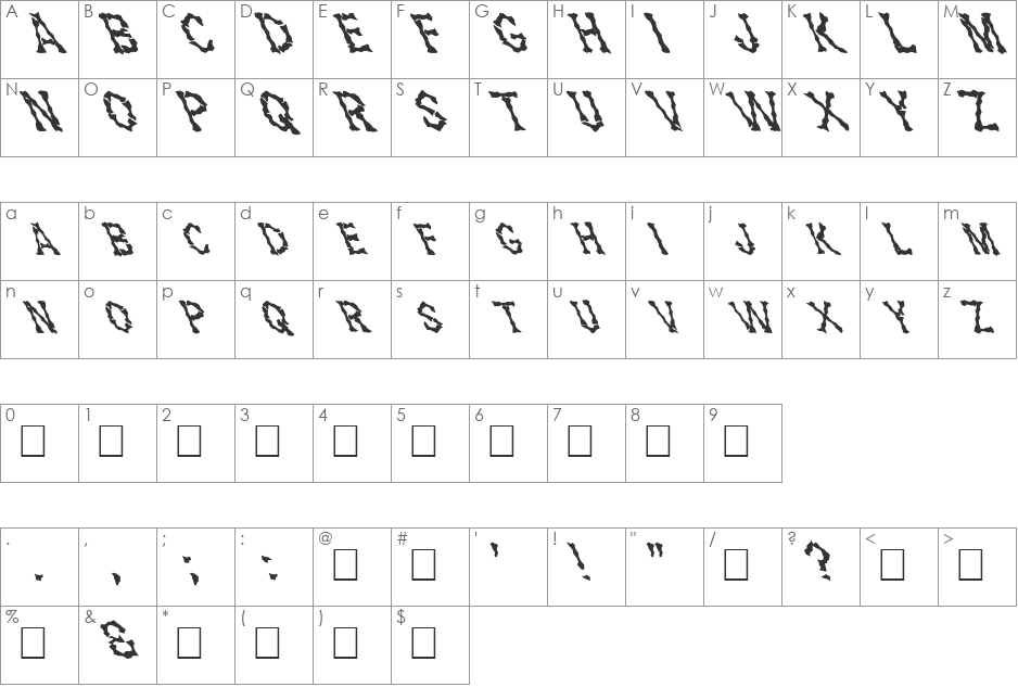 FZ WACKY 28 LEFTY font character map preview