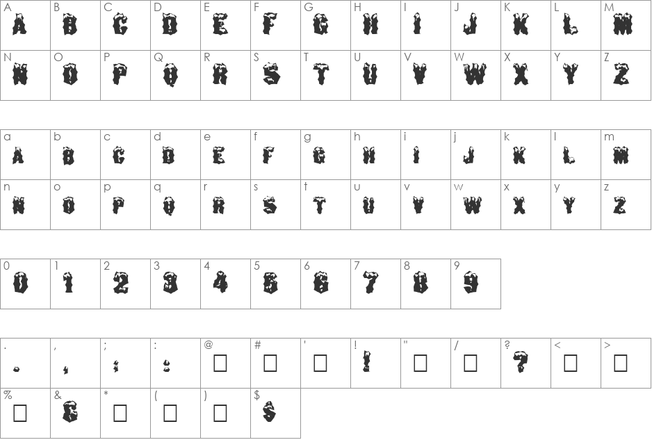 FZ WACKY 29 font character map preview