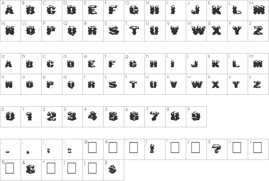 FZ WACKY 29 EX font character map preview