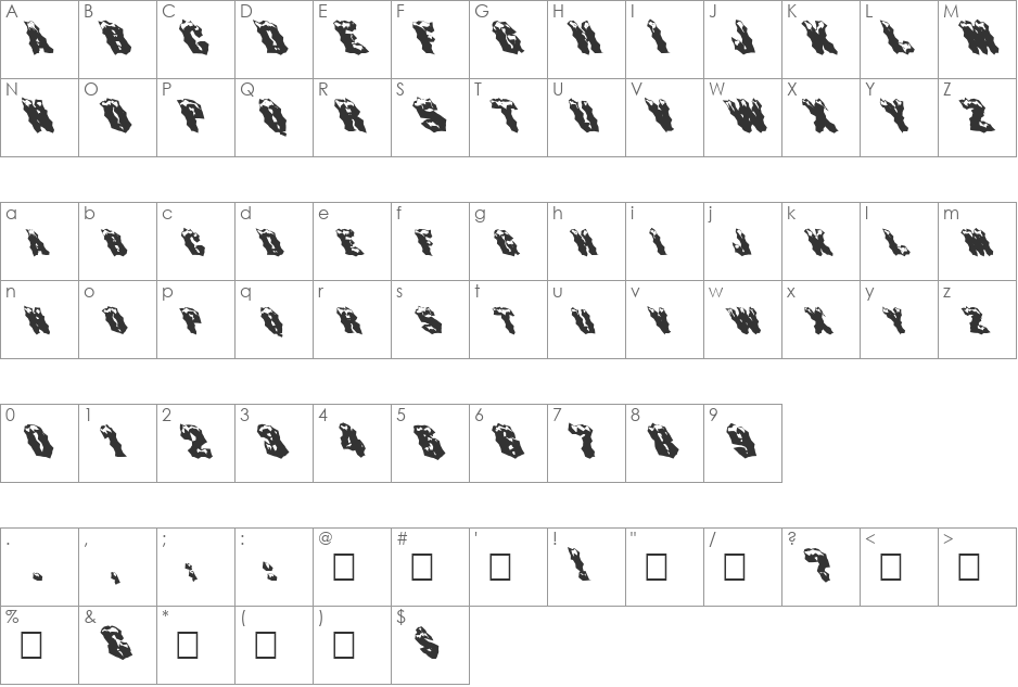 FZ WACKY 29 LEFTY font character map preview