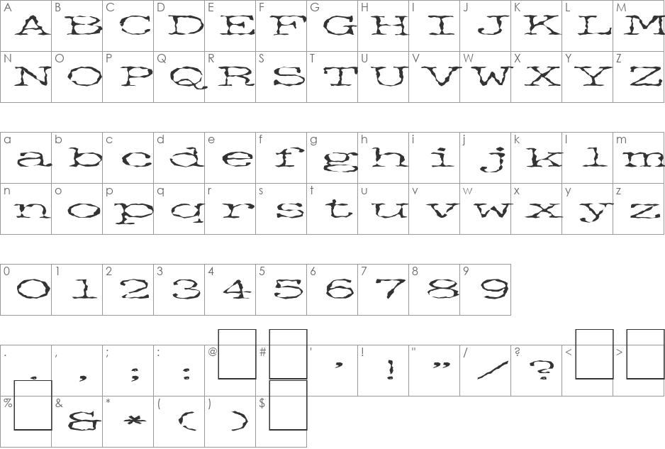 FZ WACKY 34 EX font character map preview
