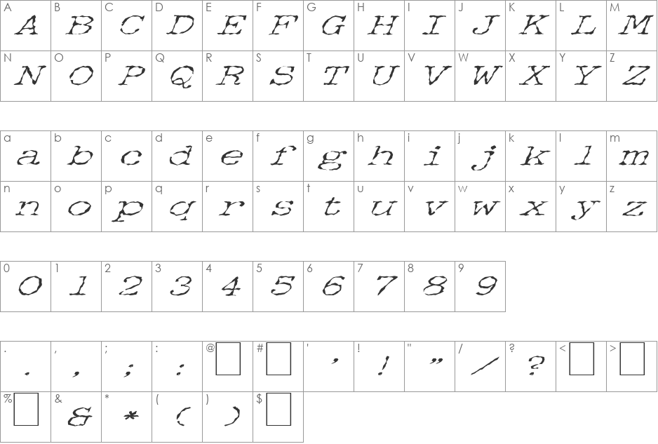 FZ WACKY 34 ITALIC font character map preview