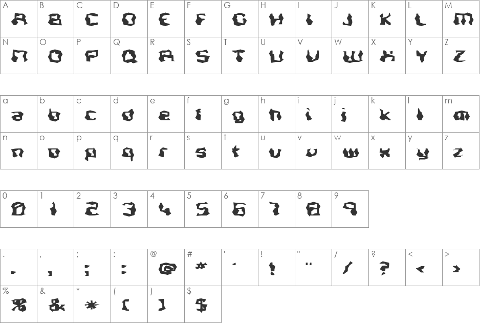 FZ WACKY 37 EX font character map preview