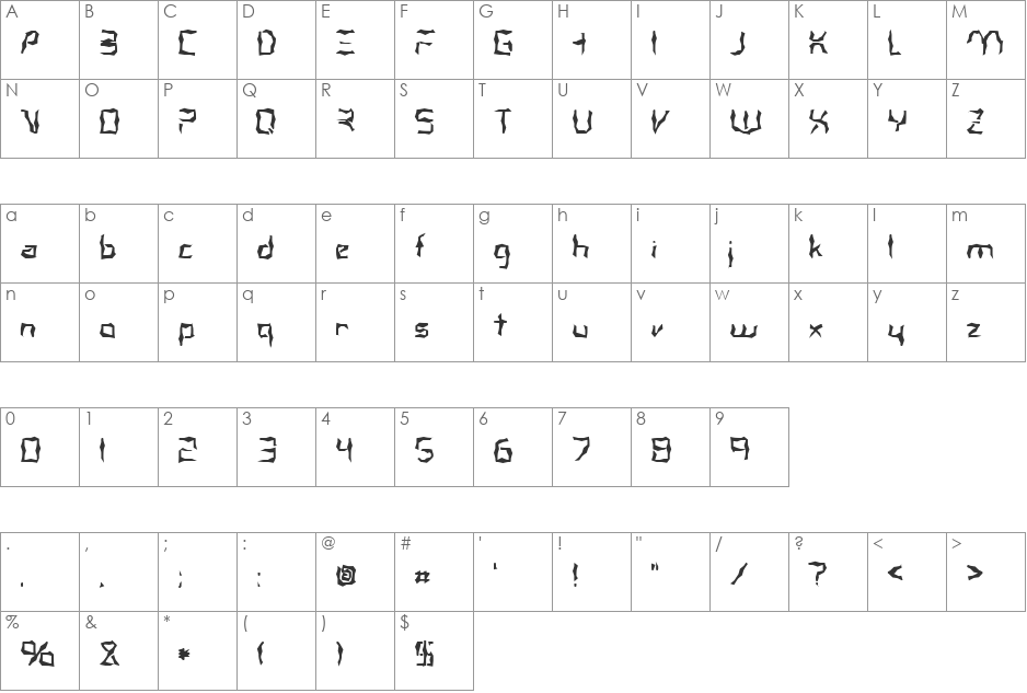 FZ WACKY 38 font character map preview