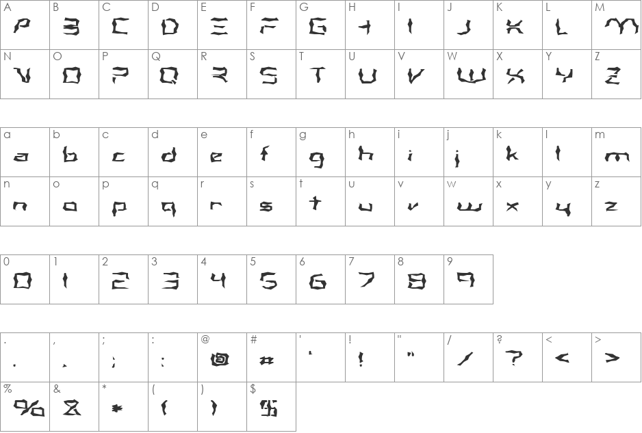 FZ WACKY 38 EX font character map preview