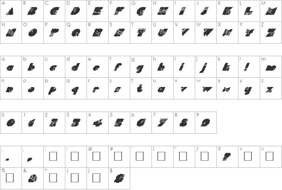FZ WACKY 40 ITALIC font character map preview
