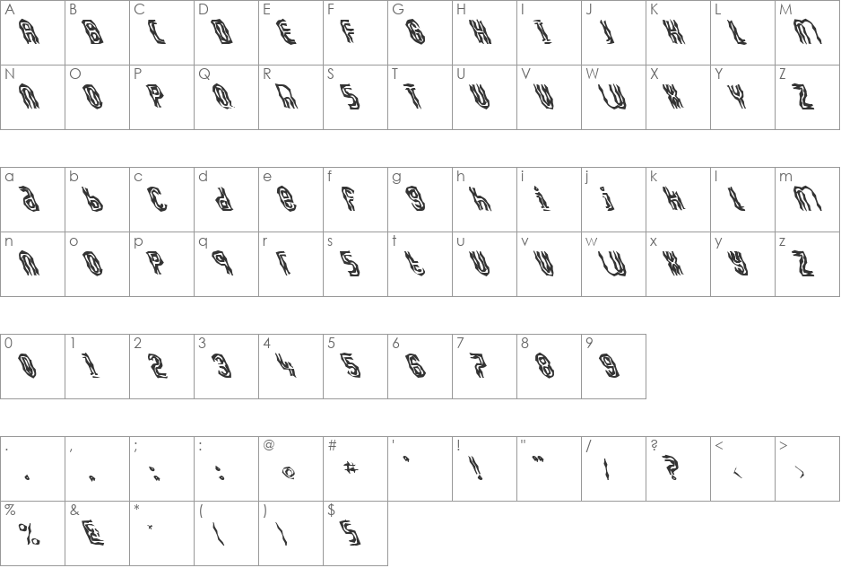 FZ WACKY 41 LEFTY font character map preview
