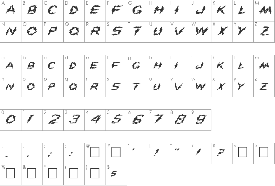 FZ WACKY 43 EX font character map preview