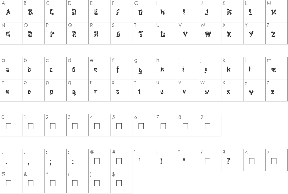 FZ WACKY 44 font character map preview