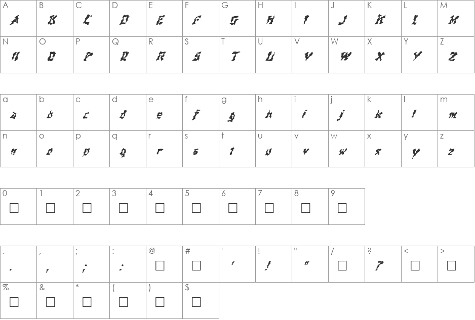 FZ WACKY 44 ITALIC font character map preview