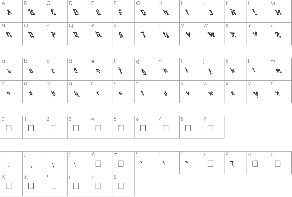 FZ WACKY 44 LEFTY font character map preview