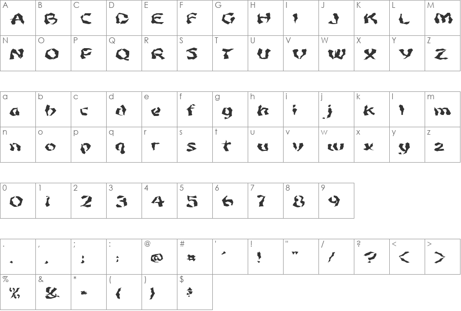 FZ WACKY 46 EX font character map preview