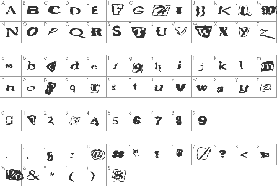 FZ WACKY 50 EX font character map preview