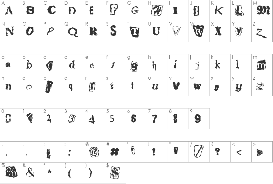 FZ WACKY 51 font character map preview