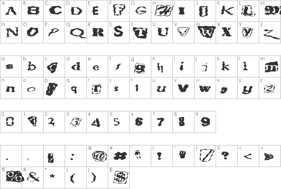 FZ WACKY 51 EX font character map preview