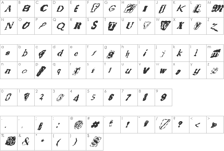 FZ WACKY 51 ITALIC font character map preview