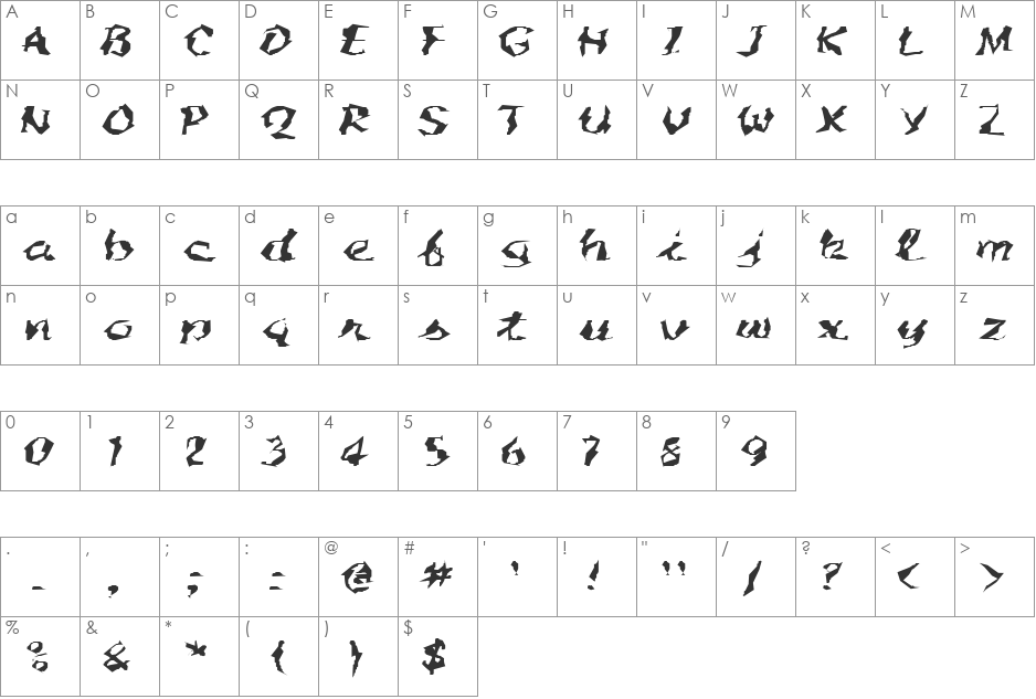 FZ WACKY 54 EX font character map preview