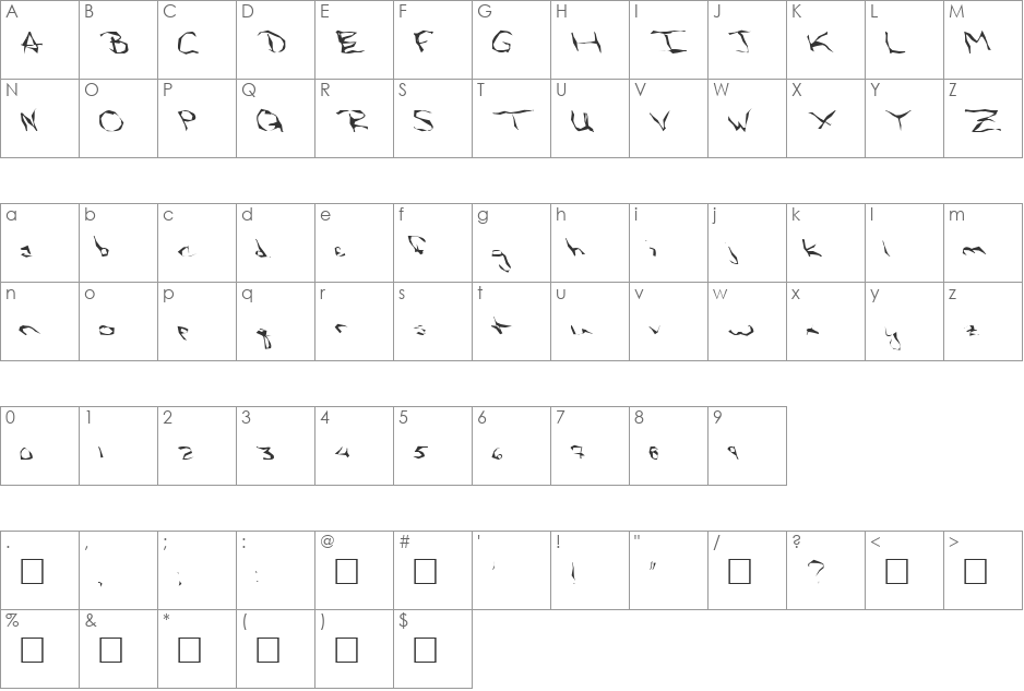 FZ WACKY 58 font character map preview