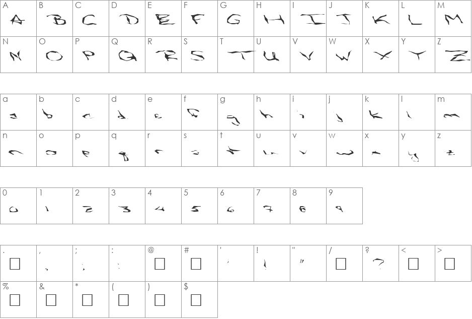 FZ WACKY 58 EX font character map preview
