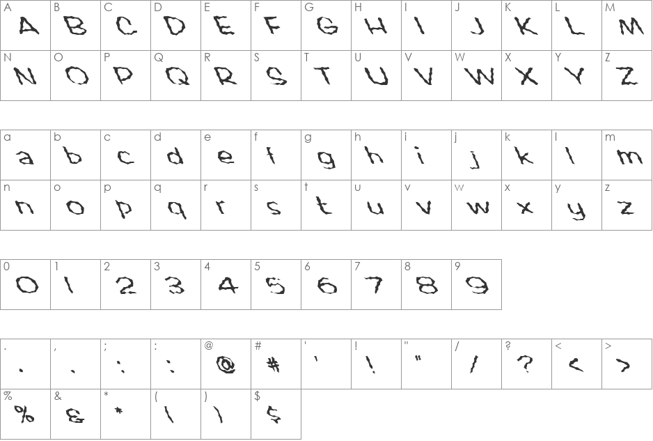 FZ WACKY 60 LEFTY font character map preview