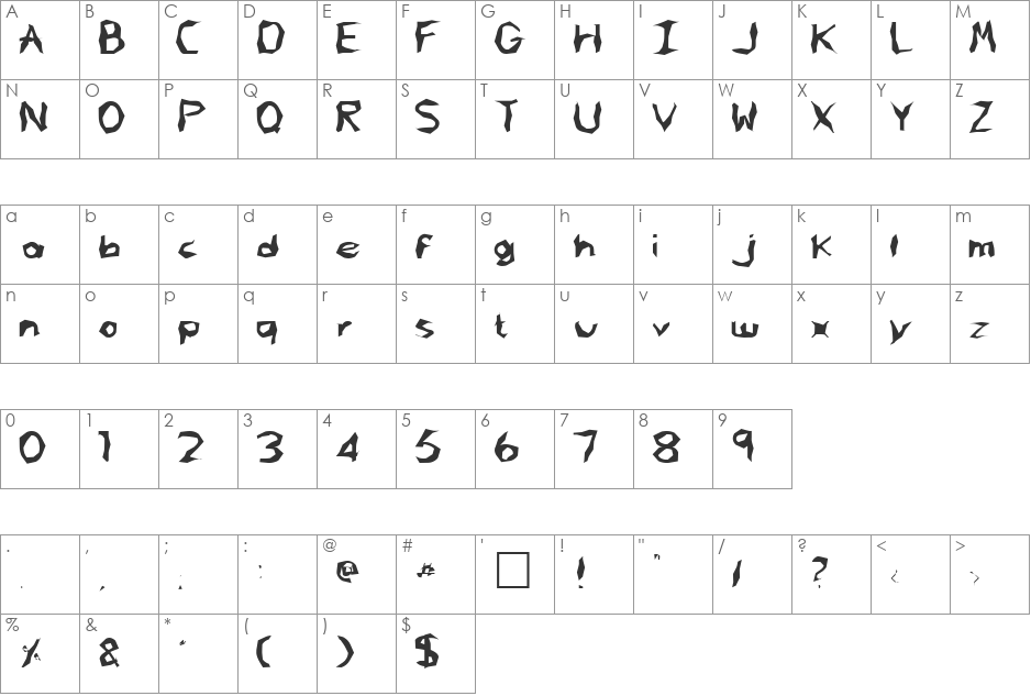FZ WACKY 61 font character map preview