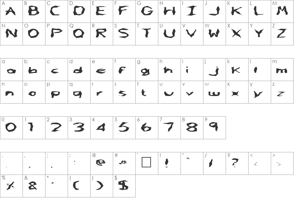 FZ WACKY 61 EX font character map preview