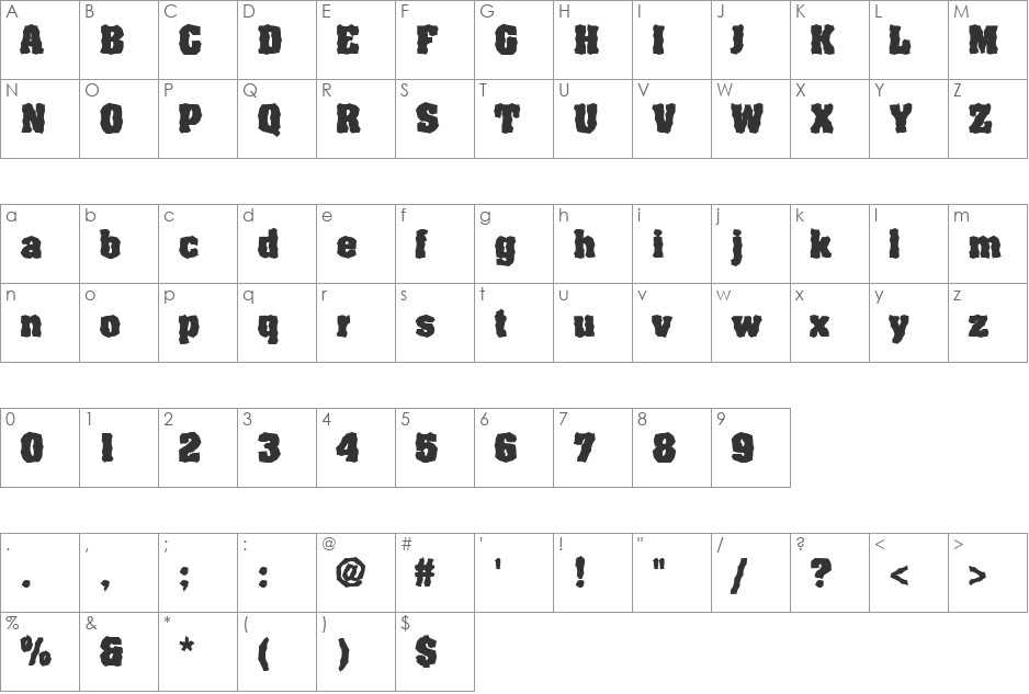 FZ WACKY 65 font character map preview