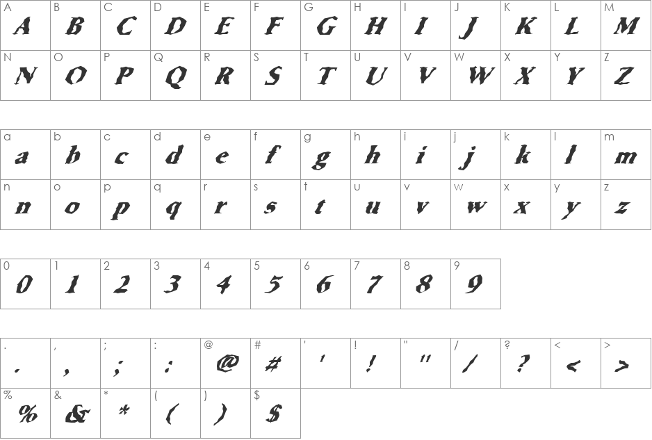 FZ WACKY 66 ITALIC font character map preview