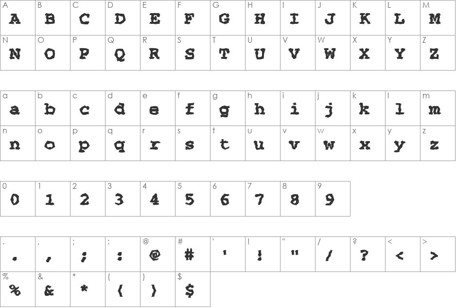FZ WACKY 69 font character map preview