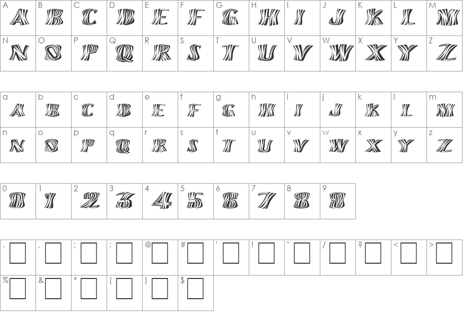 FZ WARPED 13 EX font character map preview