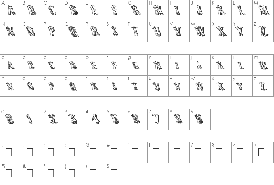 FZ WARPED 13 LEFTY font character map preview