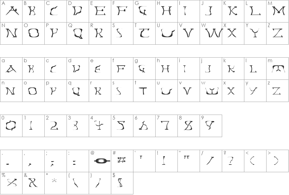 FZ WARPED 14 EX font character map preview