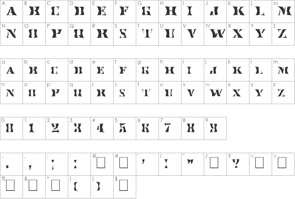 FZ WARPED 17 font character map preview
